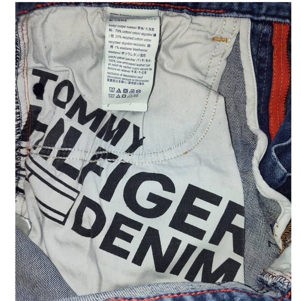 Tommy Hilfiger Denim Mens Blue All Over Logo Print Jean‎ Shorts Size 29 - Picture 6 of 6
